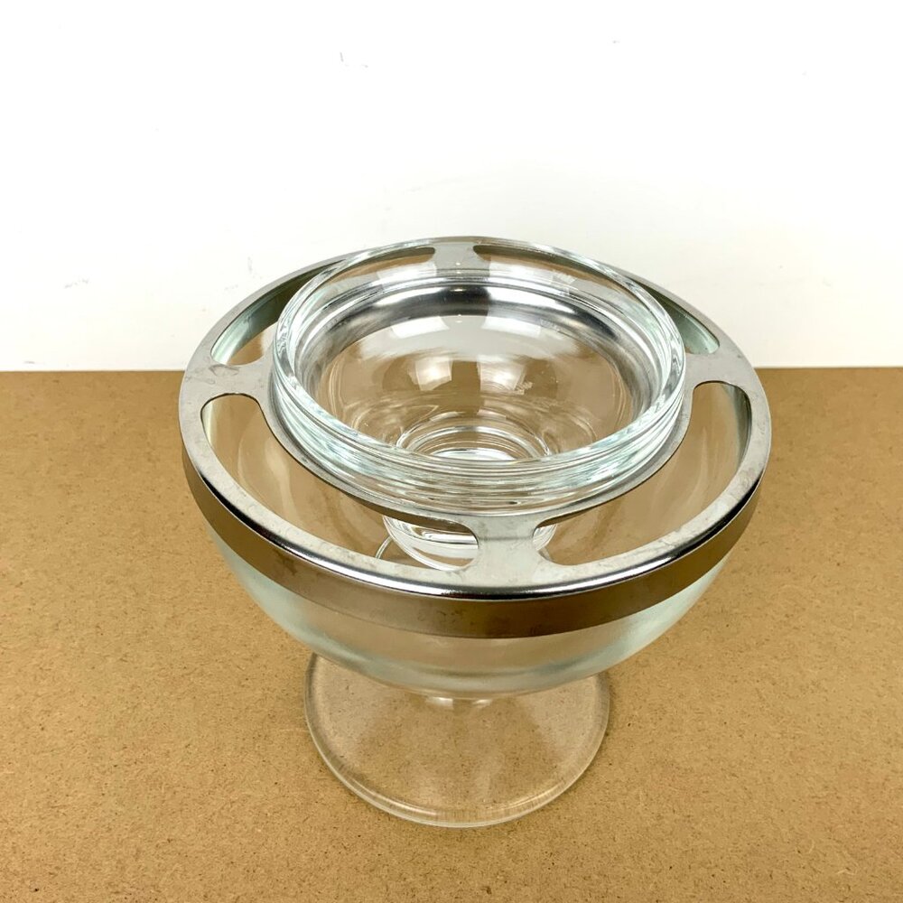 Vintage Glass Stainess Steel Ring Caviar Shrimp Cocktail Icer Server - Picture 2 of 16